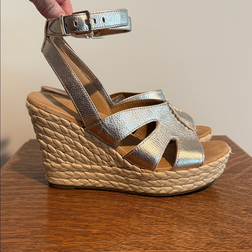 UGG Gold Espadrille Wedge Sandals